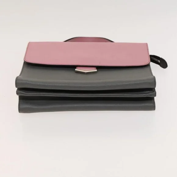 FENDI Hand Bag Leather 2way Gray Silver Auth